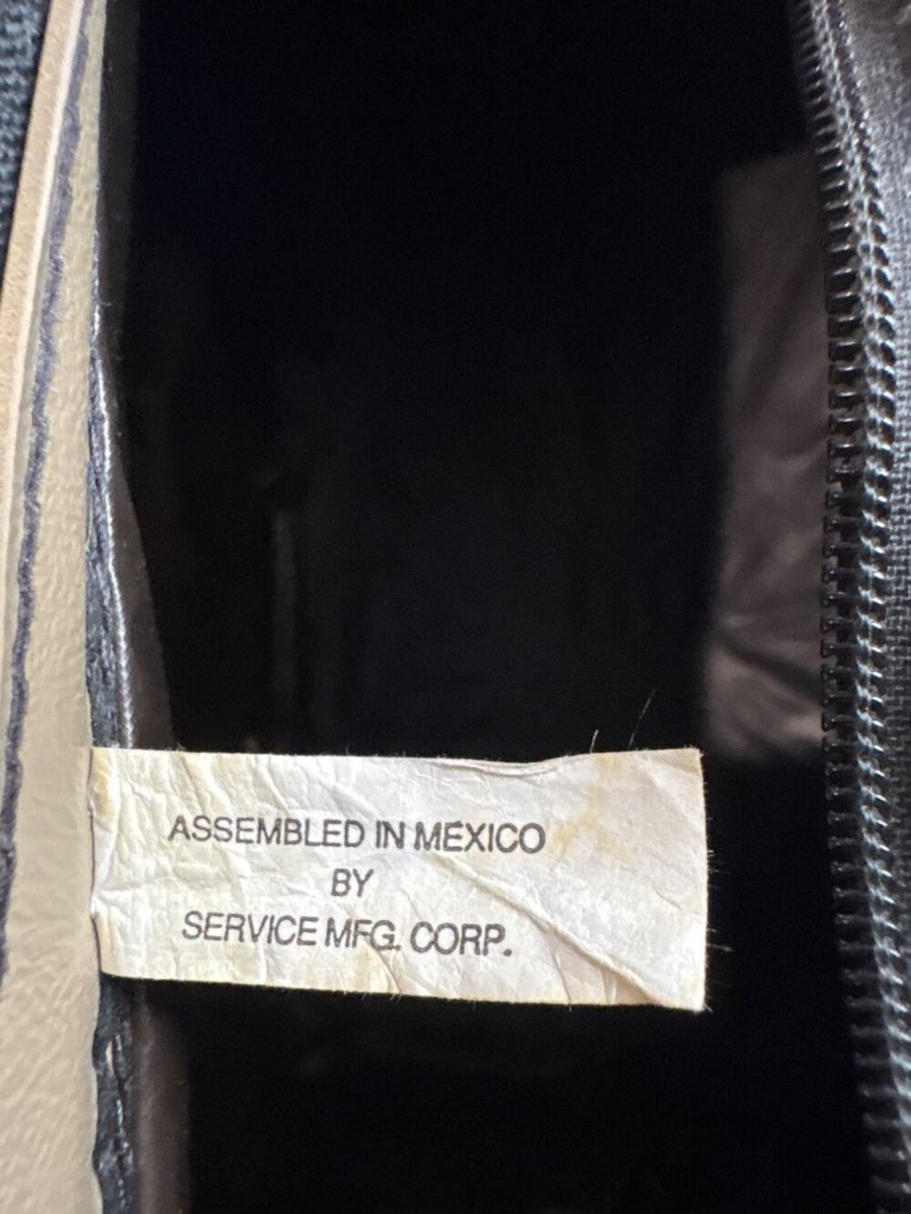 Vintage Tan & Black Faux Leather Handbag Zipper Closure By Service Mfg. Corp. Me - Picture 6 of 12